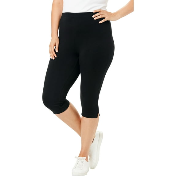 Woman Within Plus Size Petite Stretch-Cotton Knit Pull-On Capri Leggings
