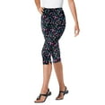 thumbnail image 1 of Woman Within Plus Size Petite Stretch-Cotton Knit Pull-On Printed Capri Leggings, 1 of 3