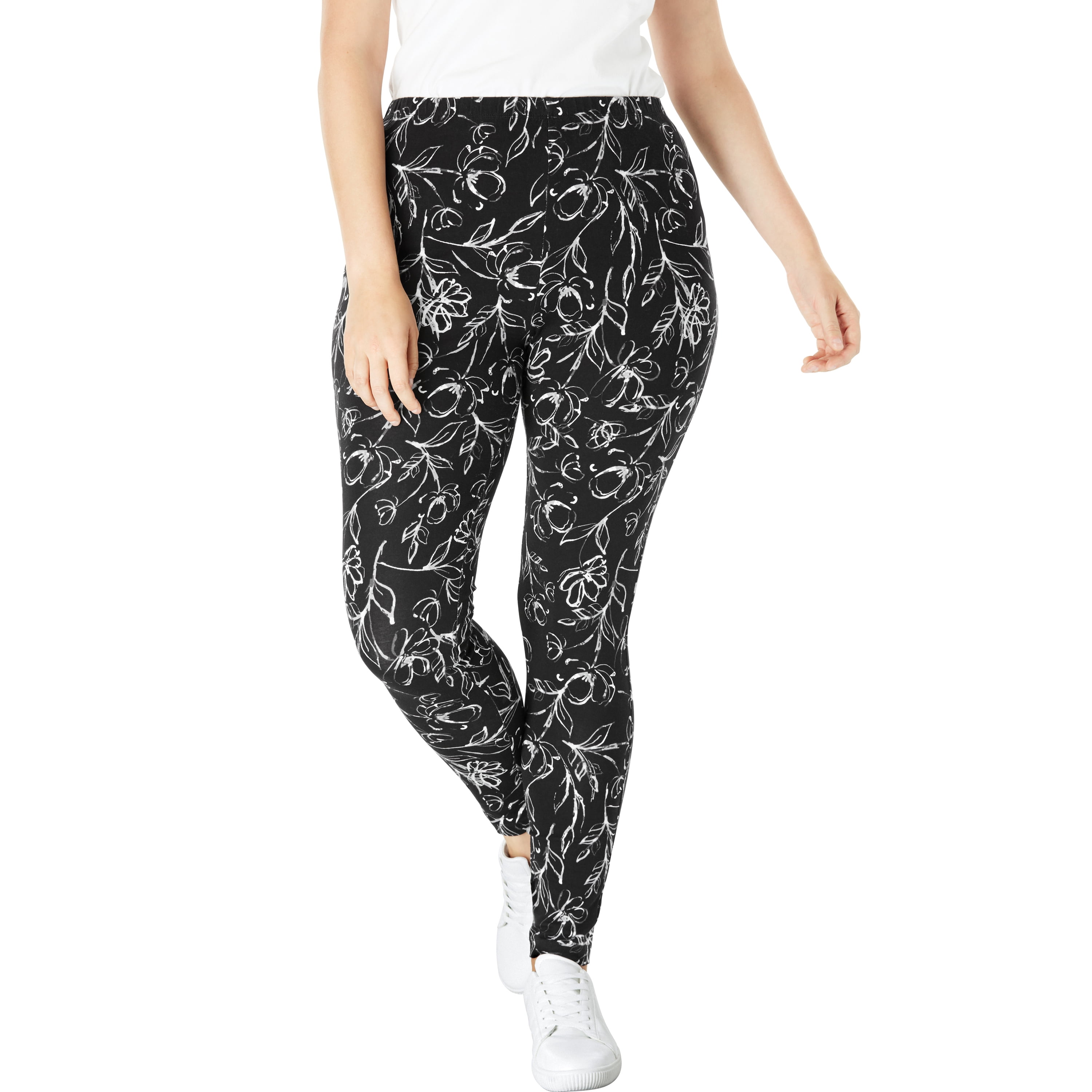 Plus Size Petite Stretch-Cotton Knit Pull-On Printed Leggings