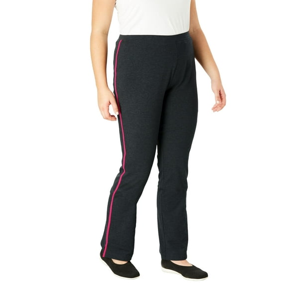 Woman Within Plus Size Petite Stretch-Cotton Knit Pull-On Bootcut Side-Stripe Leggings