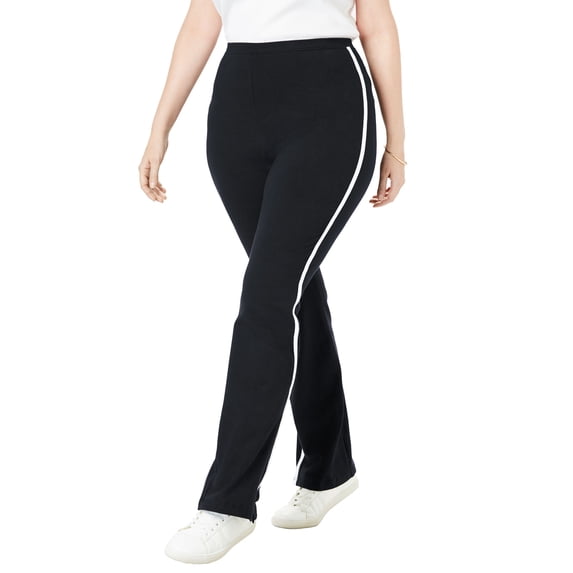 Woman Within Plus Size Petite Stretch-Cotton Knit Pull-On Bootcut Side-Stripe Leggings