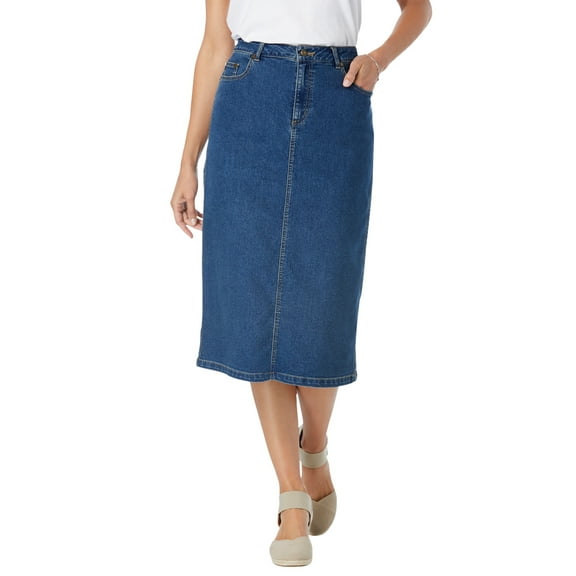 Woman Within Plus Size Petite Stretch Denim Five-Pocket Jeans Skirt