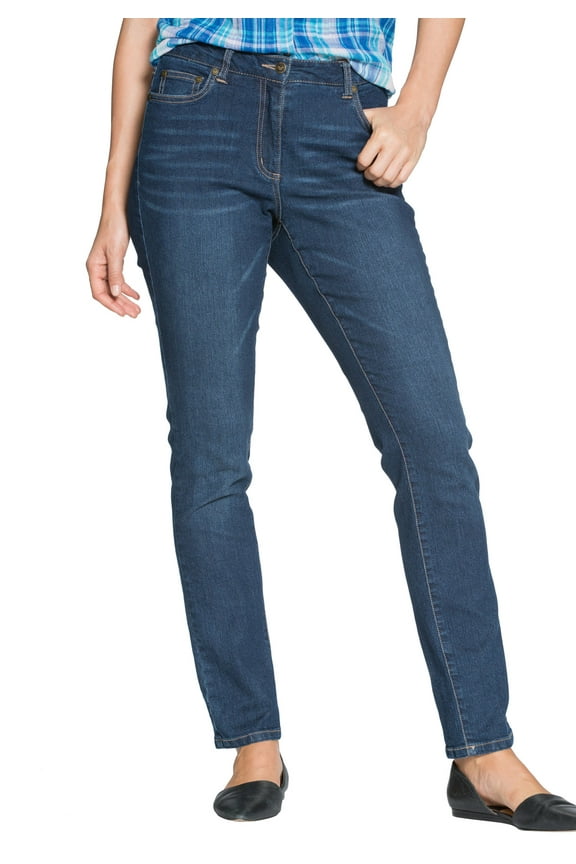 Plus Size Petite Stretch-Denim Slim-Leg Five-Pocket Jeans