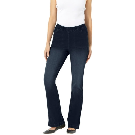 Woman Within Plus Size Petite Fineline Stretch Denim Wide-Leg Pull-On Jeans