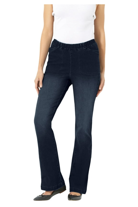 Plus Size Petite Fineline Stretch Denim Wide-Leg Pull-On Jeans