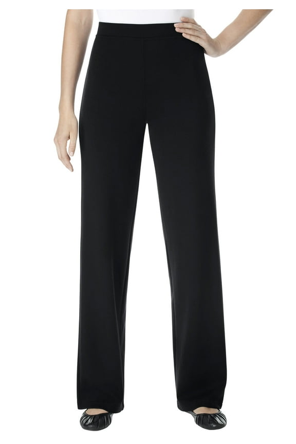 Plus Size Petite Stretch Ponte Knit Pull-On Wide-Leg Pants