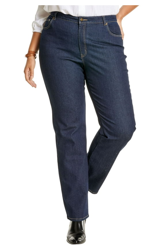 Plus Size Petite Stretch Denim Wide-Leg Five-Pocket Jeans