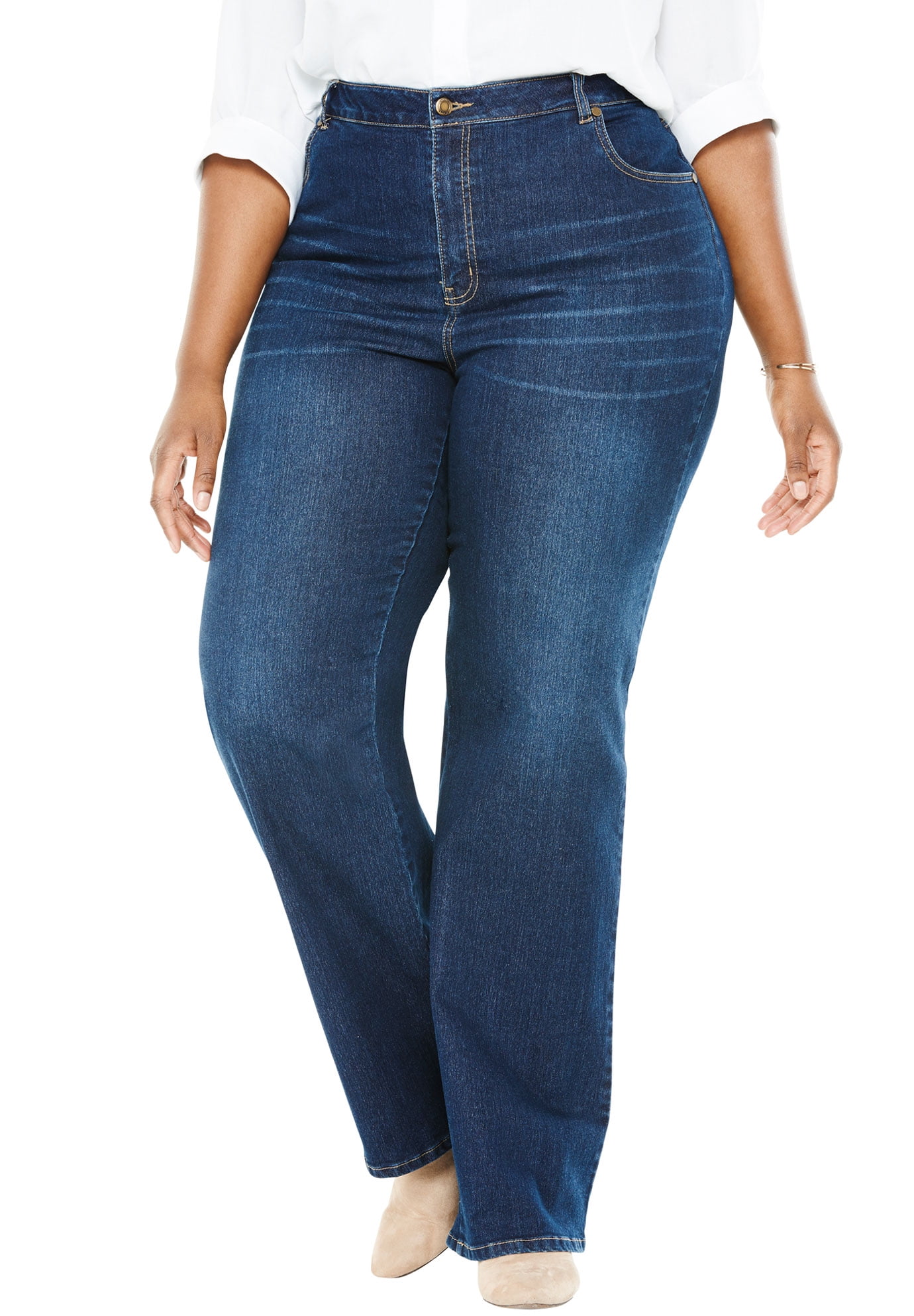 Woman Within Plus Size Petite Stretch Denim Wide-Leg Five-Pocket Jeans ...