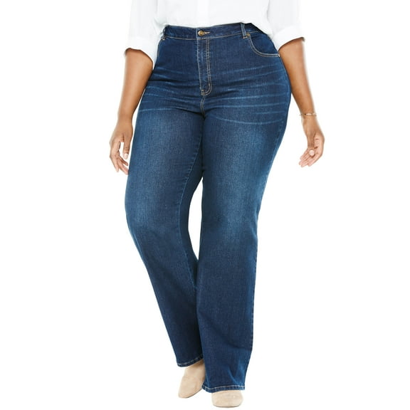 Woman Within Plus Size Petite Stretch Denim Wide-Leg Five-Pocket Jeans