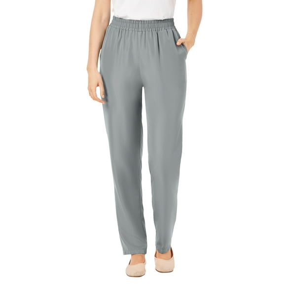 Woman Within Plus Size Petite Woven Hassle-Free Pull-On Pants