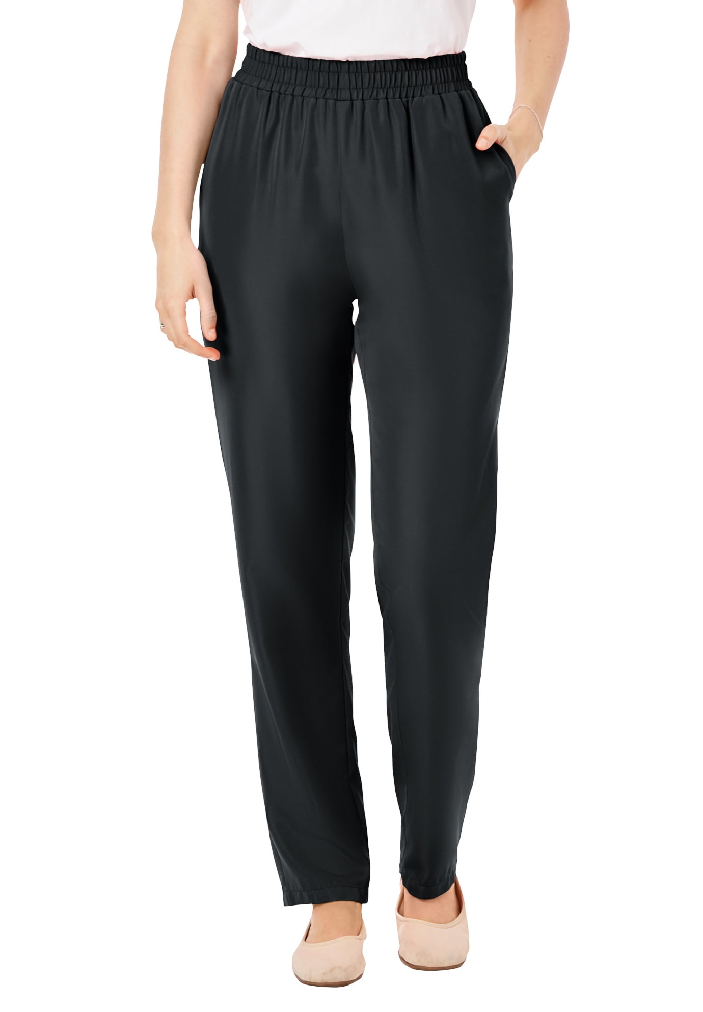 Plus Size Petite Woven Hassle-Free Pull-On Pants