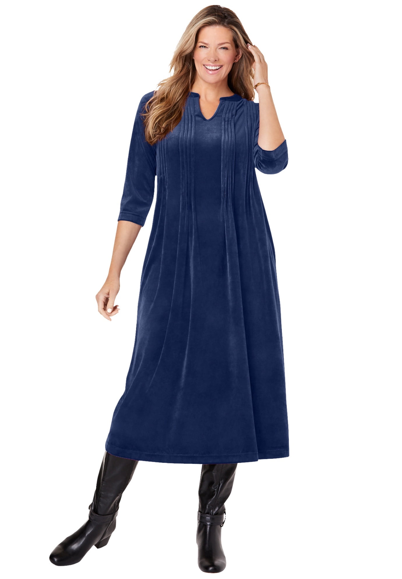 Woman Within Women s Plus Size Pintuck Velour Dress