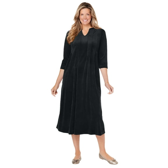Woman Within Plus Size Pintuck Velour Dress