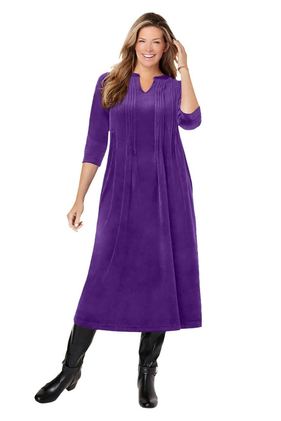 Plus Size Pintuck Velour Dress
