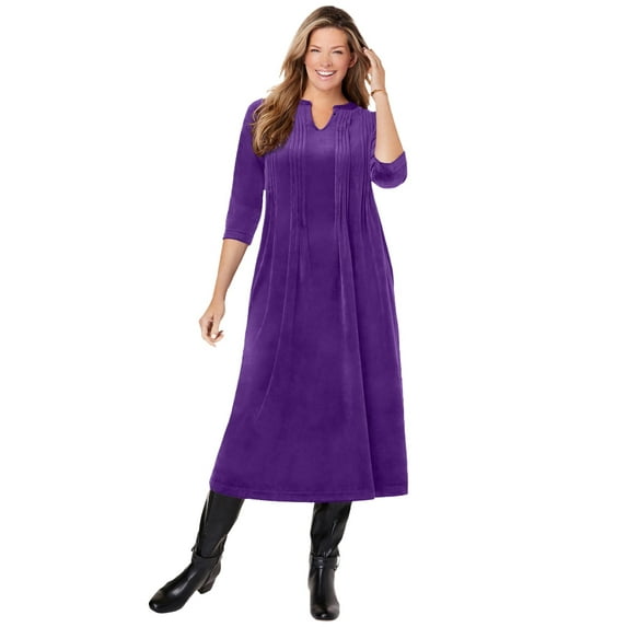 Woman Within Plus Size Pintuck Velour Dress