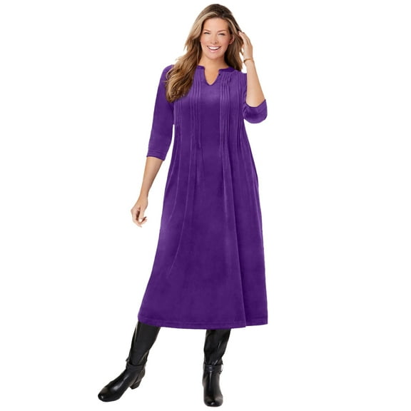 Woman Within Plus Size Pintuck Velour Dress
