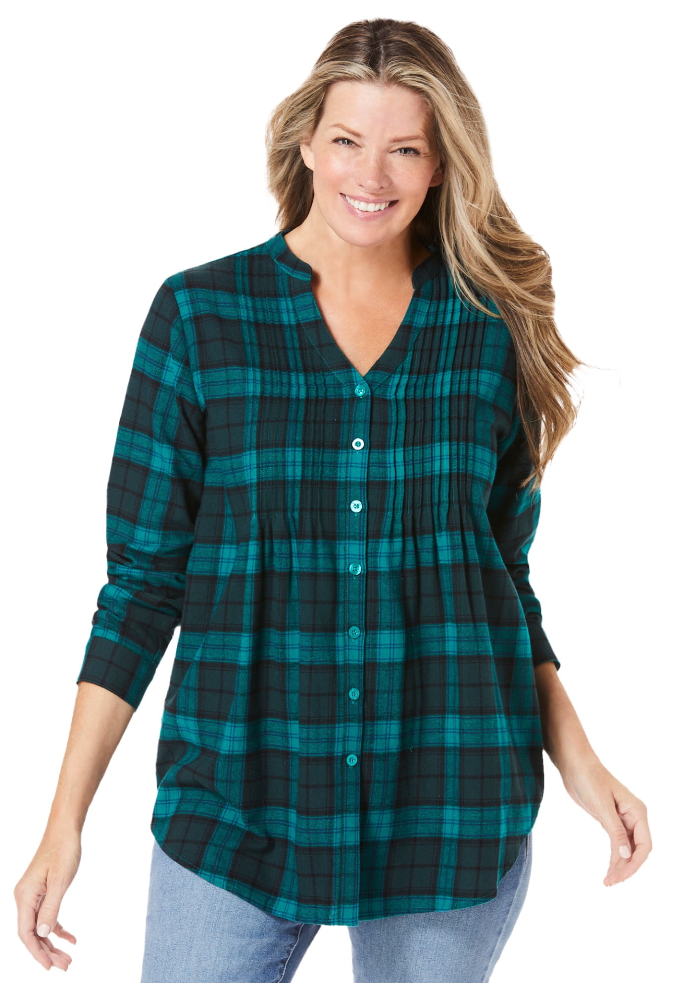woman within flannel shirts