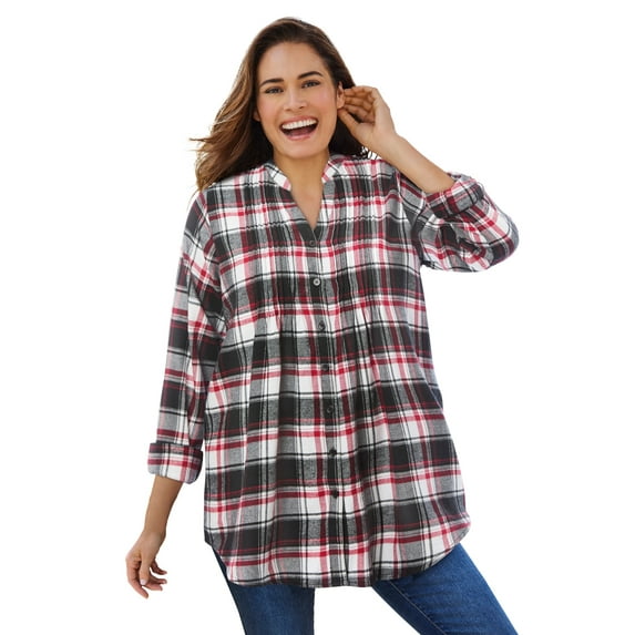Woman Within Plus Size Pintucked Flannel Shirt