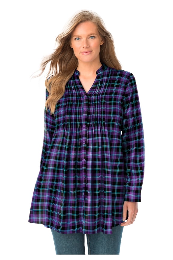 Plus Size Pintucked Flannel Shirt