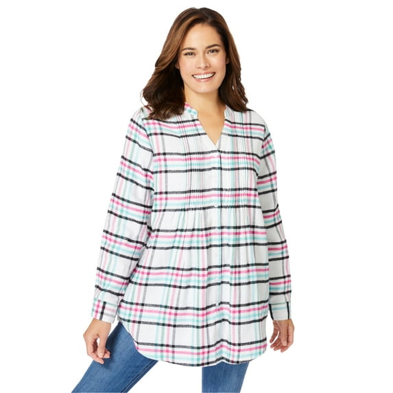 Woman Within Plus Size Pintucked Flannel Shirt