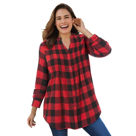 Woman Within Plus Size Pintucked Flannel Shirt