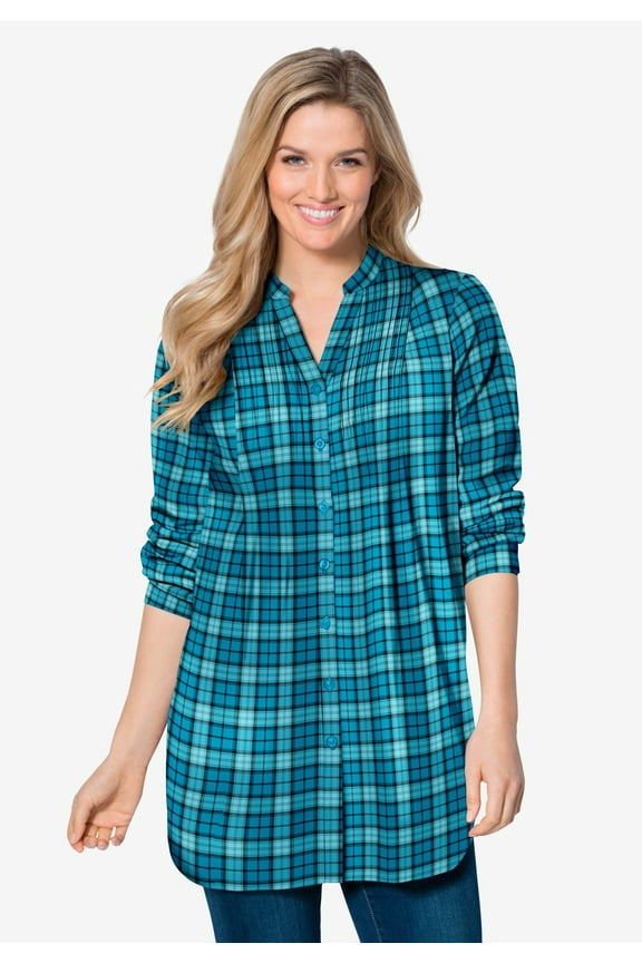 Plus Size Pintucked Flannel Shirt