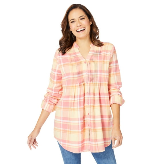 Woman Within Plus Size Pintucked Flannel Shirt