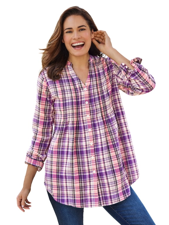 Plus Size Pintucked Flannel Shirt
