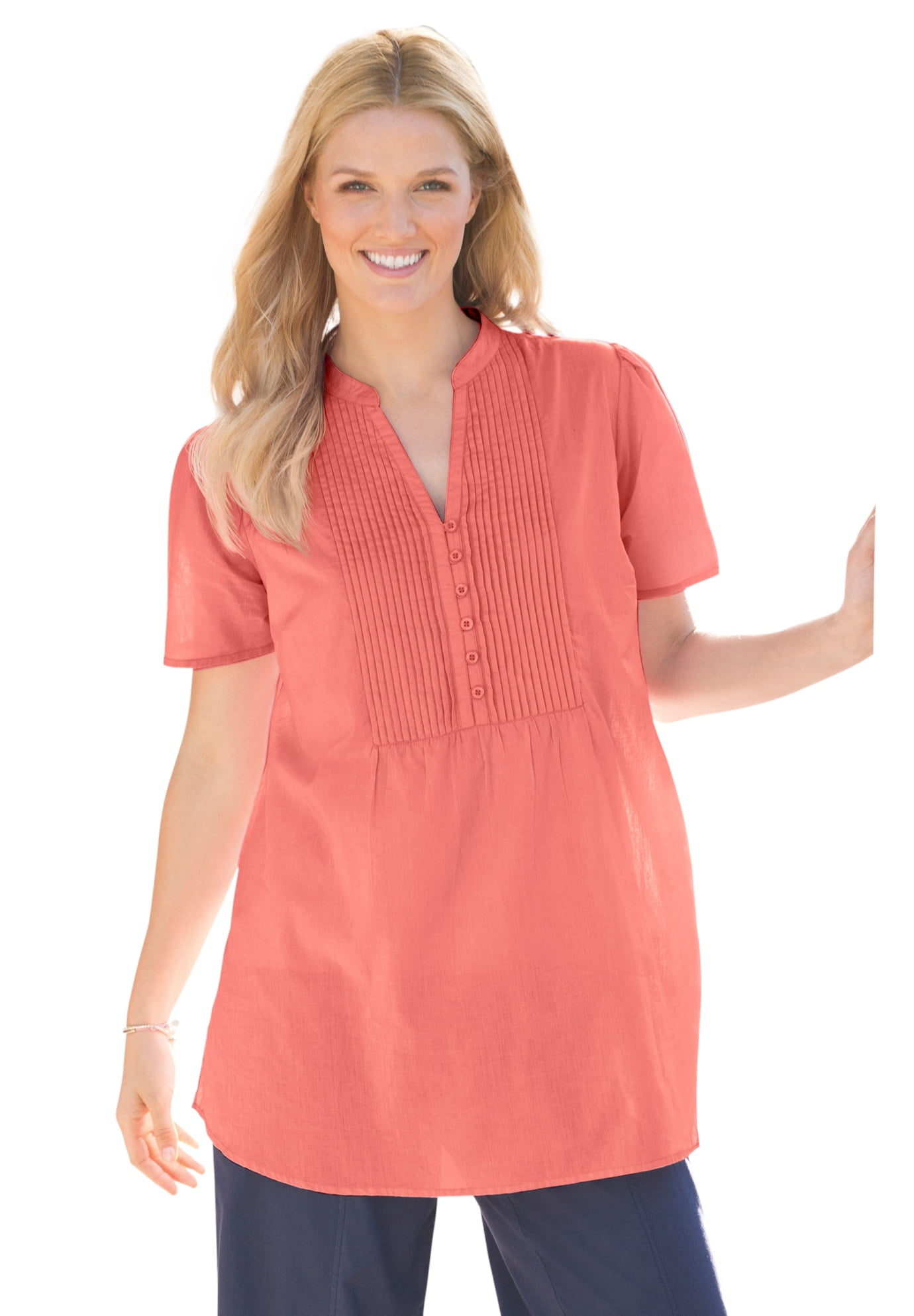 Plus Size Pintucked Half-Button Tunic