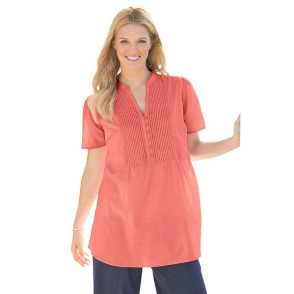 Woman Within Plus Size Pintucked Half-Button Tunic