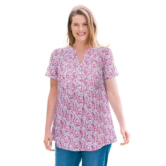Woman Within Plus Size Pintucked Half-Button Tunic