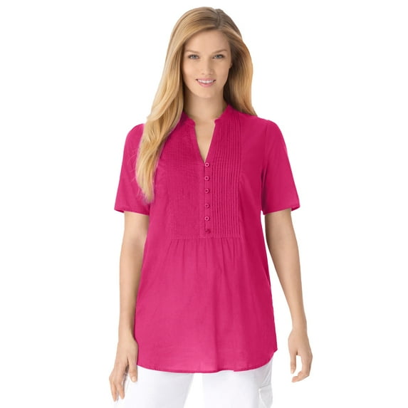 Woman Within Plus Size Pintucked Half-Button Tunic
