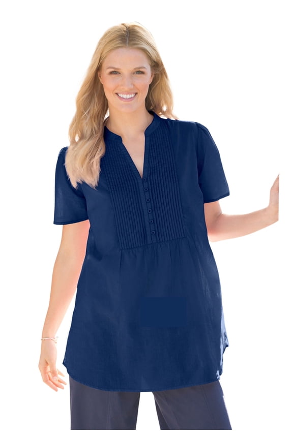 Plus Size Pintucked Half-Button Tunic