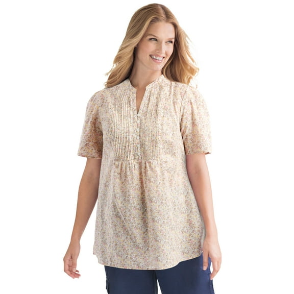 Woman Within Plus Size Pintucked Half-Button Tunic