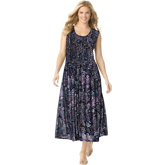 Woman Within Plus Size Pintucked Sleeveless Dress