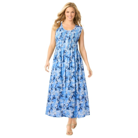 Woman Within Plus Size Petite Pintucked Sleeveless Dress