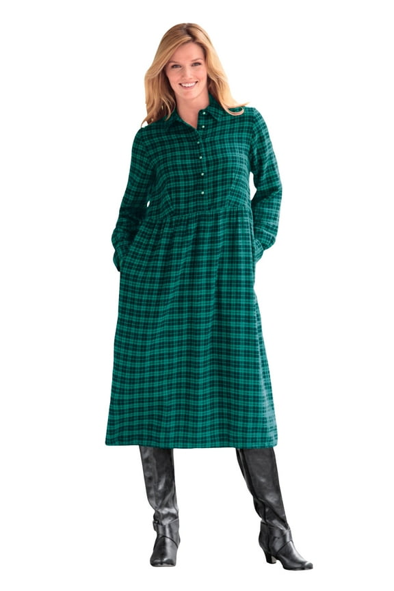 Plus Size Plaid Flannel A-Line Shirtdress