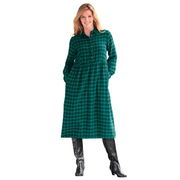 Woman Within Plus Size Plaid Flannel A-Line Shirtdress