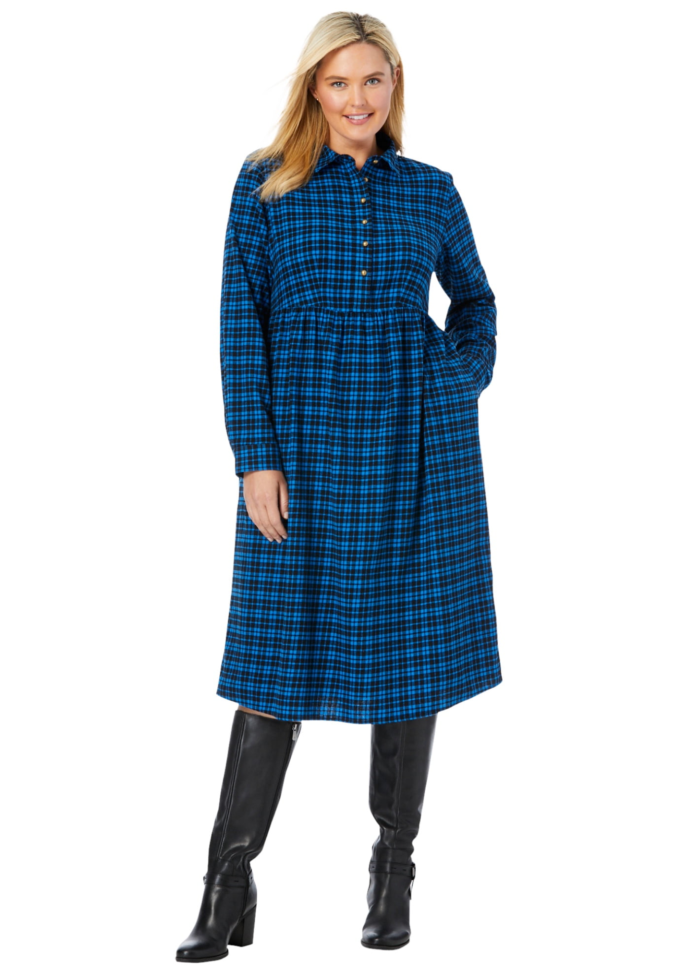Woman Within Plus Size Plaid Flannel A-Line Shirtdress - Walmart.com Woman Within Plus Size Plaid Flannel A-Line Shirtdress - Walmart.com