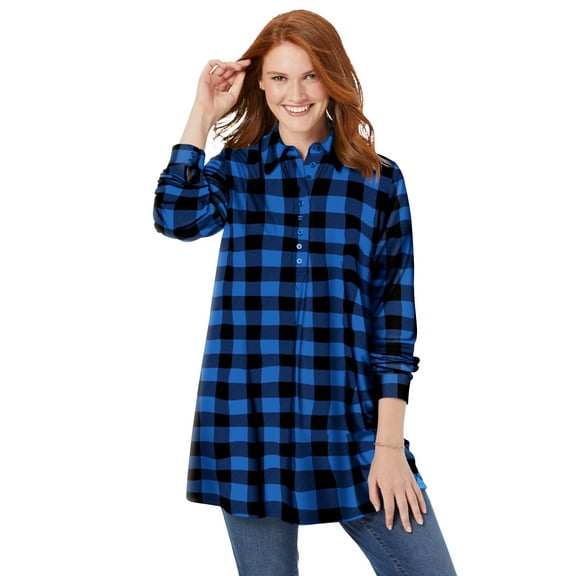 Woman Within Plus Size Plaid Knit Tunic With Collar