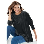 Woman Within Women's Plus Size Plush Velour Tunic Sweatshirt - 3X, Black