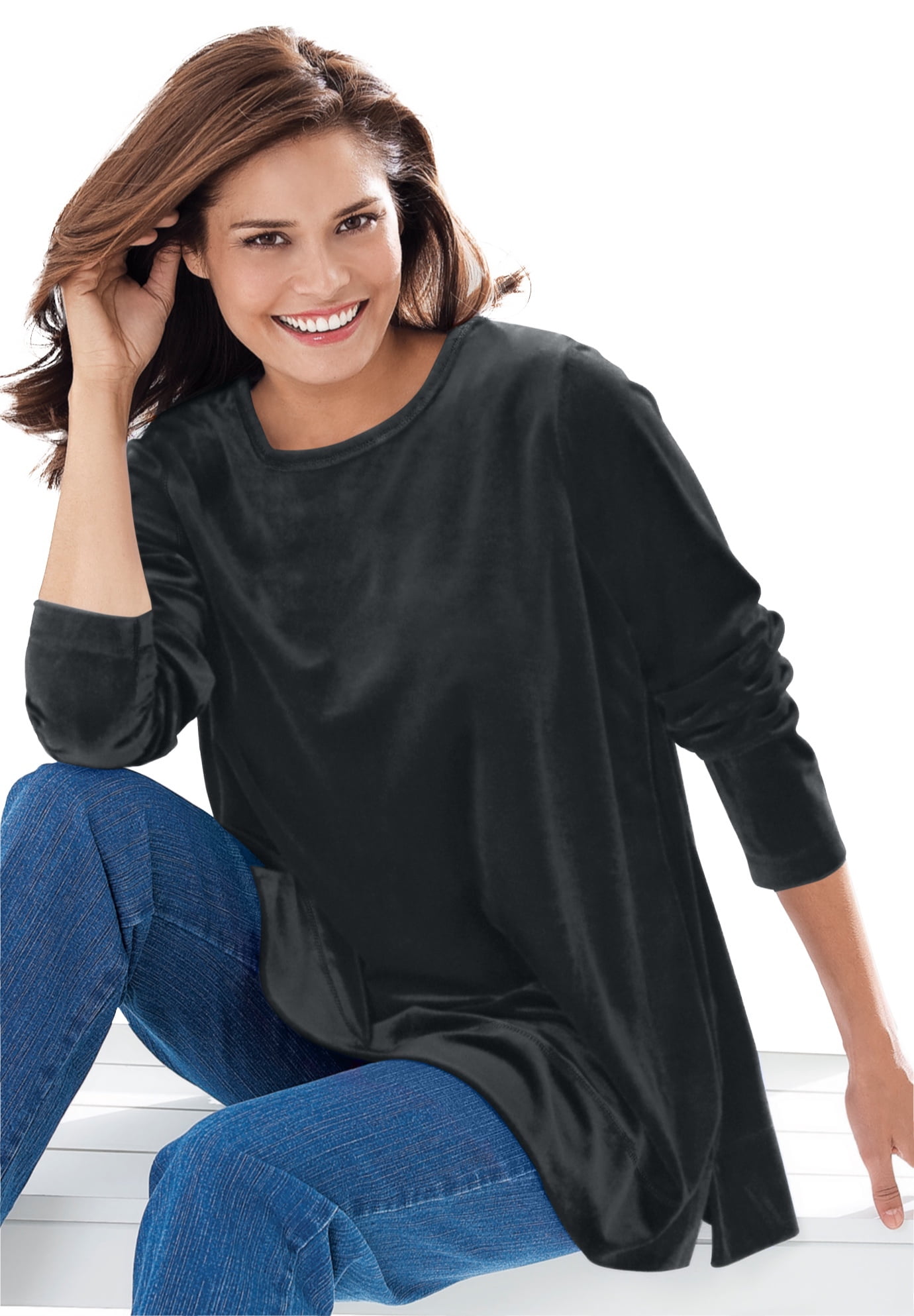 Woman Within Women s Plus Size Plush Velour Tunic Sweatshirt Walmart