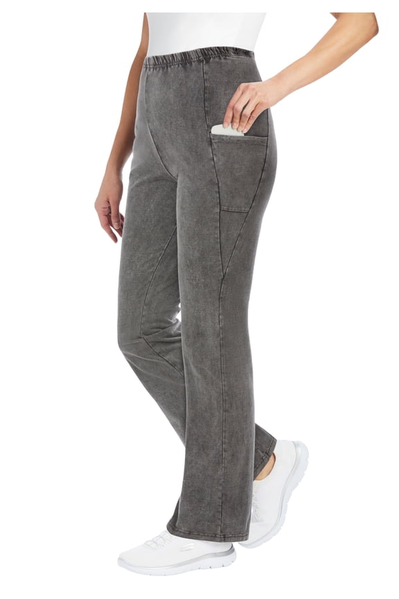 Plus Size Stretch-Cotton Knit Pull-On Bootcut Pocket Leggings