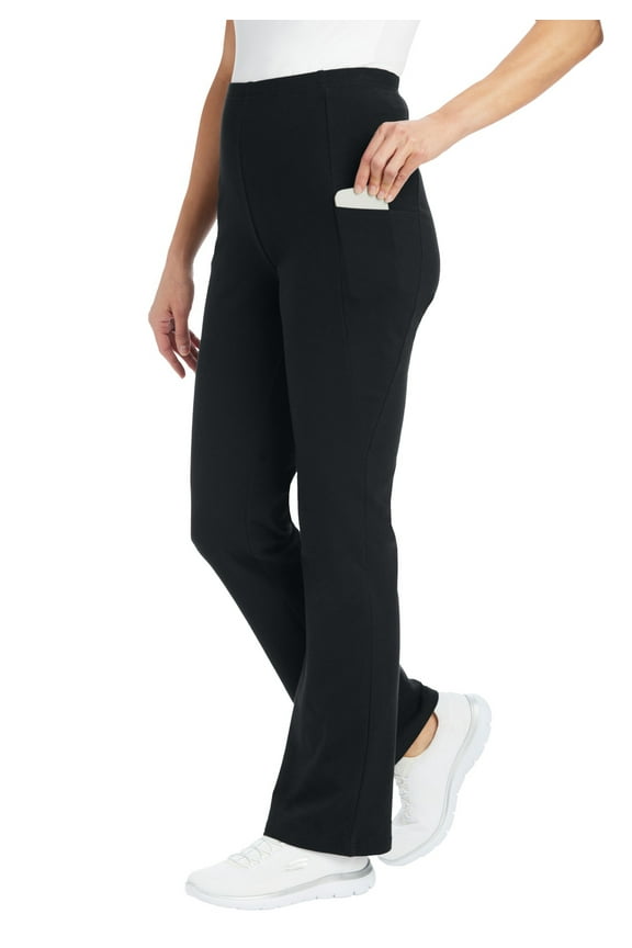 Plus Size Stretch-Cotton Knit Pull-On Bootcut Pocket Leggings