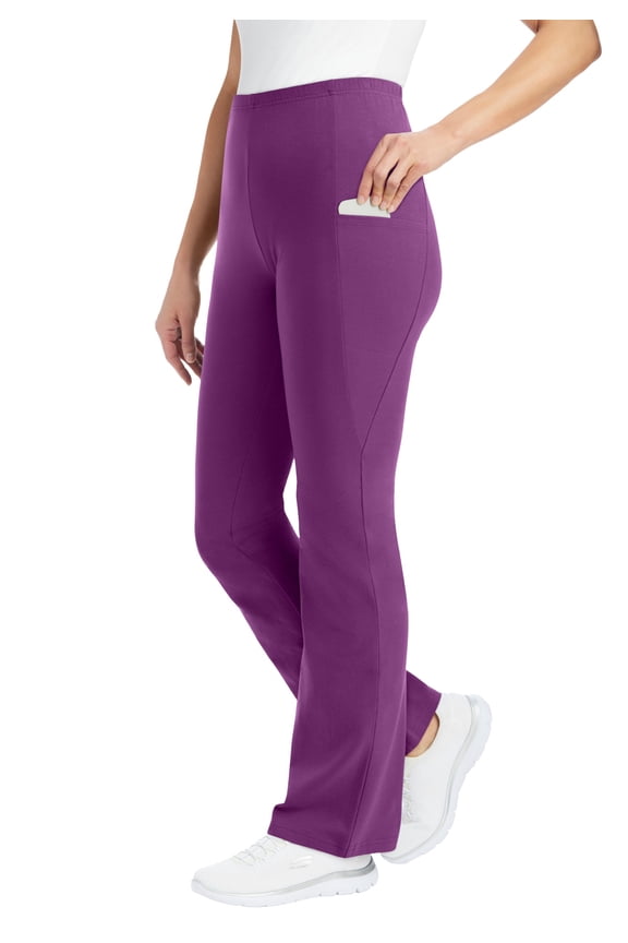 Plus Size Petite Stretch-Cotton Knit Pull-On Bootcut Pocket Leggings