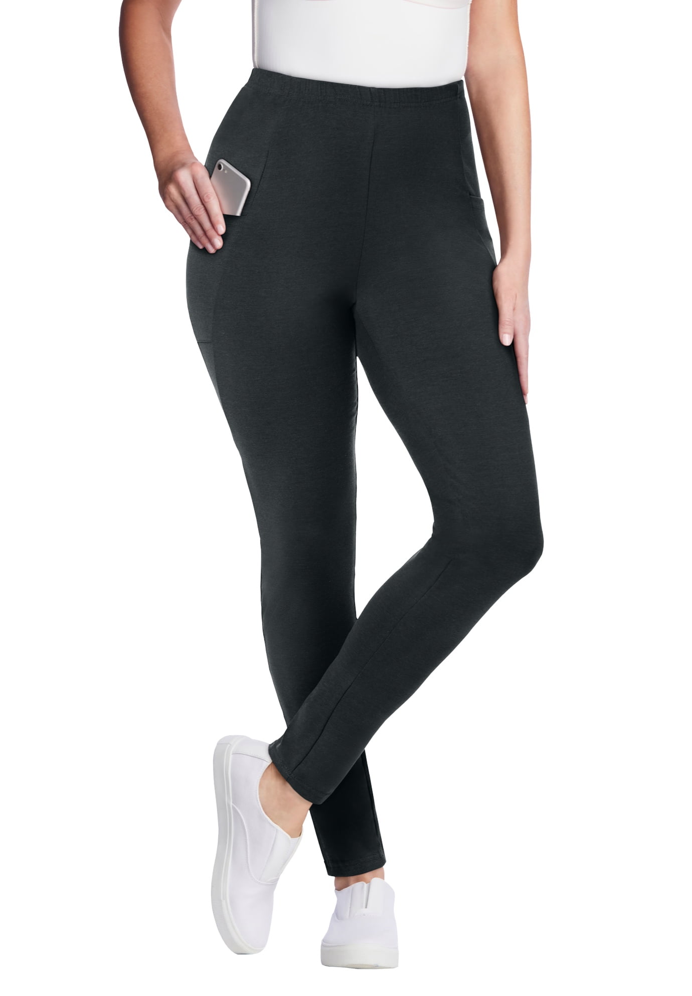 Plus Size Stretch-Cotton Knit Pull-On Pocket Leggings