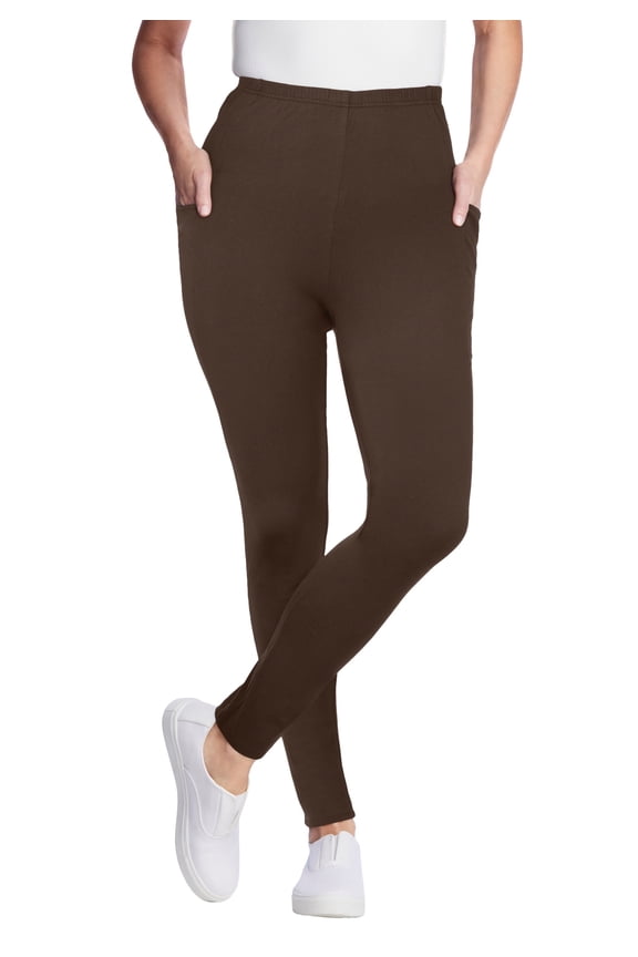 Plus Size Petite Side Pocket Ankle-Length Pull-On Stretch Knit Cotton Spandex Leggings