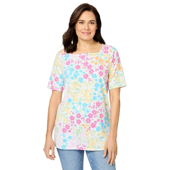 Woman Within Plus Size Printed Perfect Square-Neck Tee