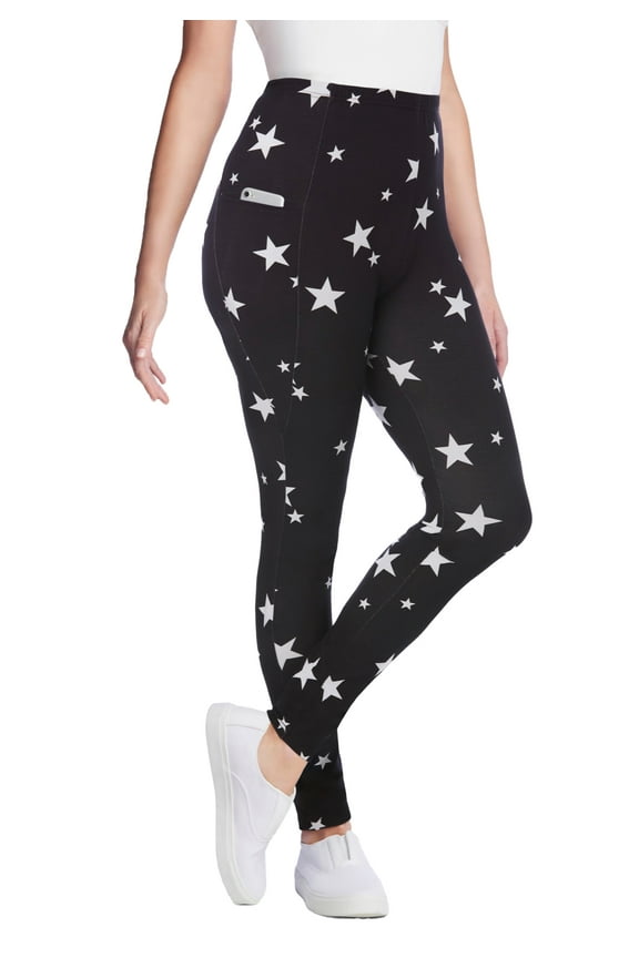 Plus Size Stretch-Cotton Knit Pull-On Printed Pocket Leggings
