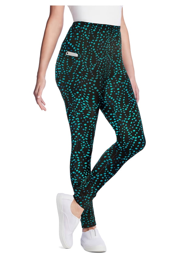 Plus Size Petite Stretch-Cotton Knit Pull-On Printed Pocket Leggings